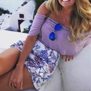 Cheeky Peach Floral Shorts w Purple Strapless Top